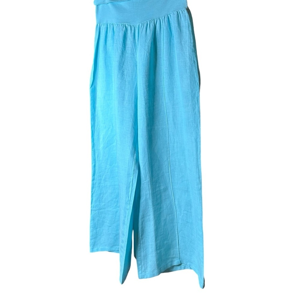 Click Teal 100% Linen Pull Up Wide Leg Pants size Large